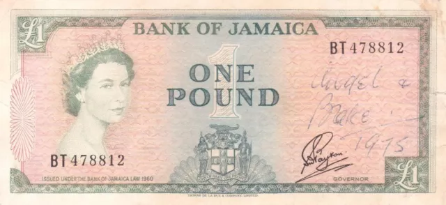 #Bank of Jamaica 1 Pound 1960 P-51 aVF Qn. Elizabeth II