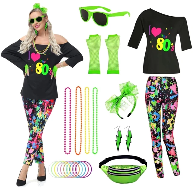 80er Jahre Accessoires Set – 20-teilig Mit Neon-Handschuhen, Stirnband, Gürteltasche & Mehr