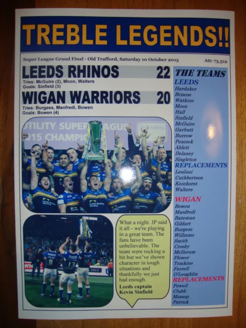 Leeds Rhinos 22 Wigan Warriors 20 - 2015 Grand Final - souvenir print