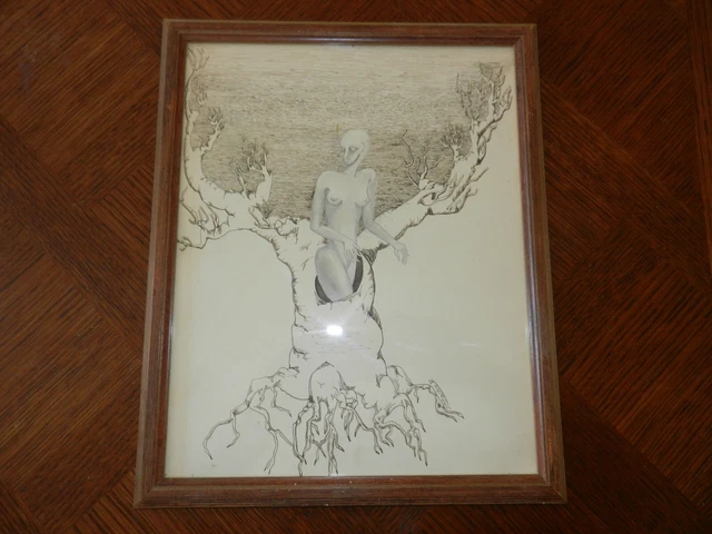 Dessin Original érotique Femme Curiosa Signé - Encre Et Aquarelle, Pièce Unique