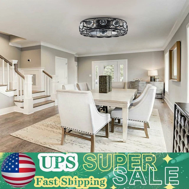 18'' CEILING FAN Light Black Metal Cage Fandelier Chandelier Lamp