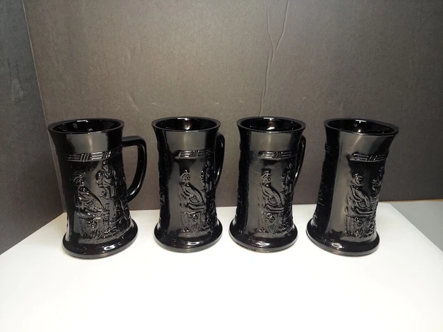 Tiara Indiana Glass Black Beer Steins - Set Of 4