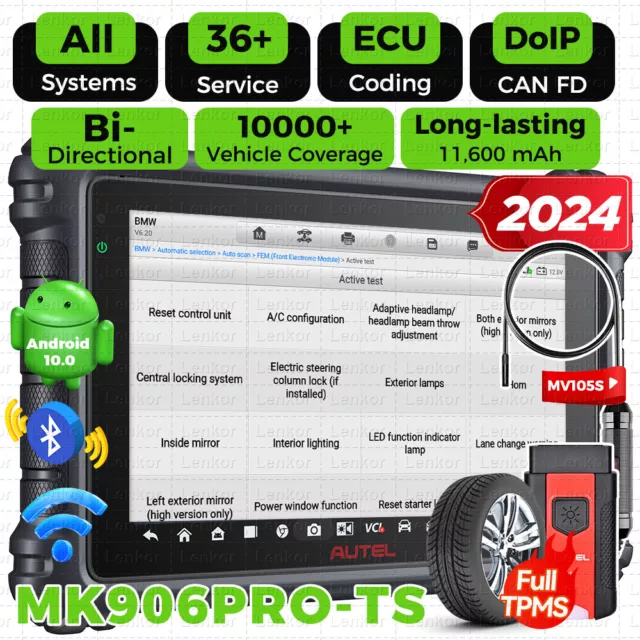 Autel Maxisys MK906 PRO-TS Full TPMS Car Diagnostic Scanner Tool Key Coding 2024