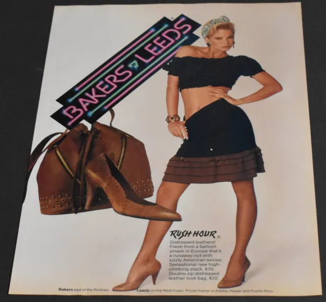 1987 Print Ad Sexy Heels Fashion Lady Long Legs Blonde Bakers Leeds Skirt art