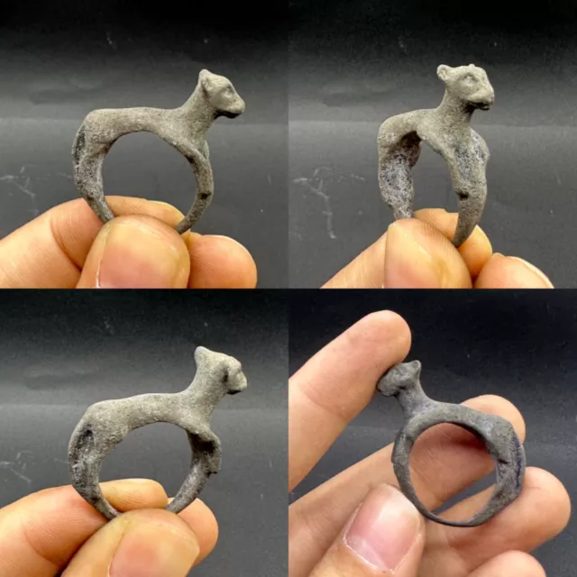 Very unique rare ancient Roman bronze animal ring