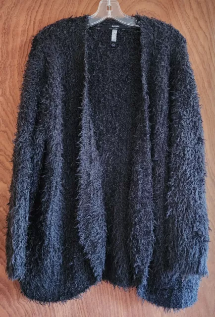 Kensie Black Fuzzy Knit Open front Cardigan Sweater Women's XL extra large soft