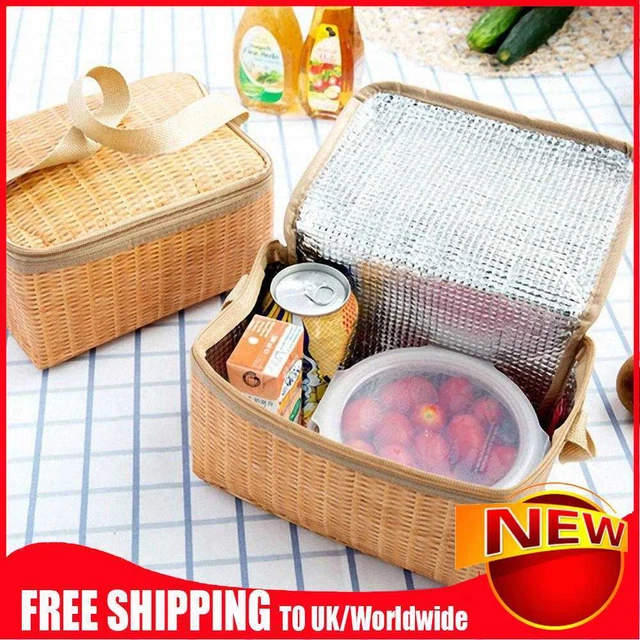 Borsa da picnic portatile in vimini rattan all'aperto impermeabile stoviglie contenitore cestini