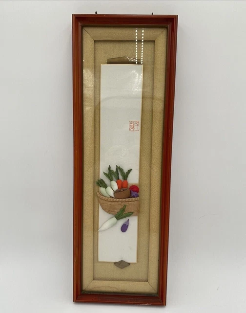 Vintage Traditional Japanese Oshie Art 3D Vegetables In Woven Basket Signed READ