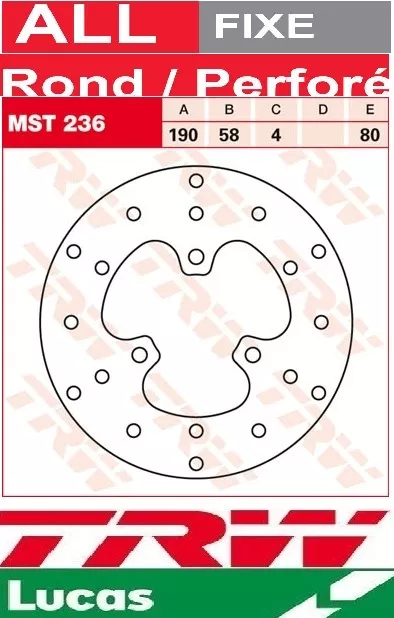 Disque de frein Arrière TRW Lucas MST236  Aprilia SR 50 Street LC TE 2003-