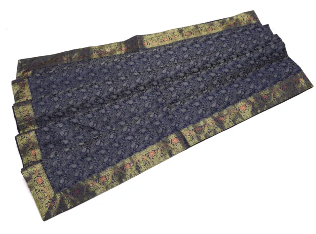 Rectangular Indian Banarasi Silk Woven Paisley Dining Table Top Cover Cloth Blue