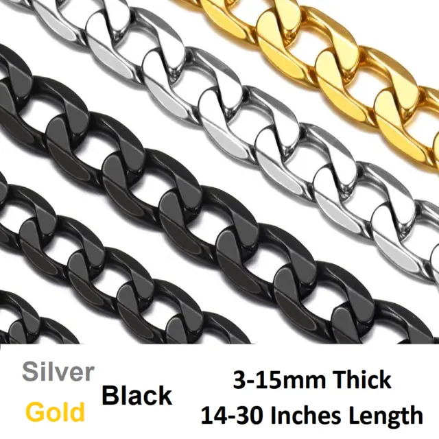 *Uk Shop* Stainless Steel 316L Mens Curb Chain Cuban Link Necklace Boys Chunky