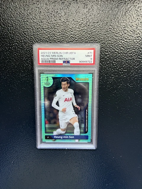 Carte Panini Son Heung-Min 2021-22 Merlin Chrome Blue Refractor /75 - PSA 9, Auto 10