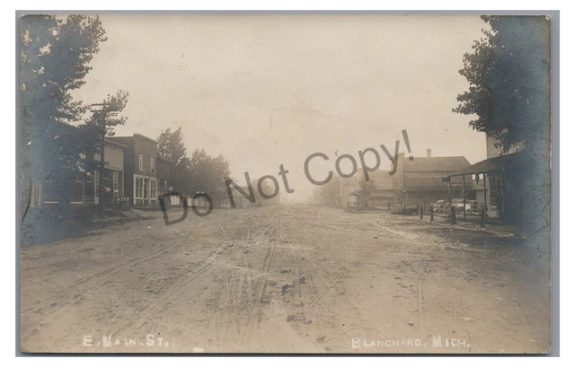 RPPC E Main Street BLANCHARD MI Michigan Vintage Real Photo Postcard