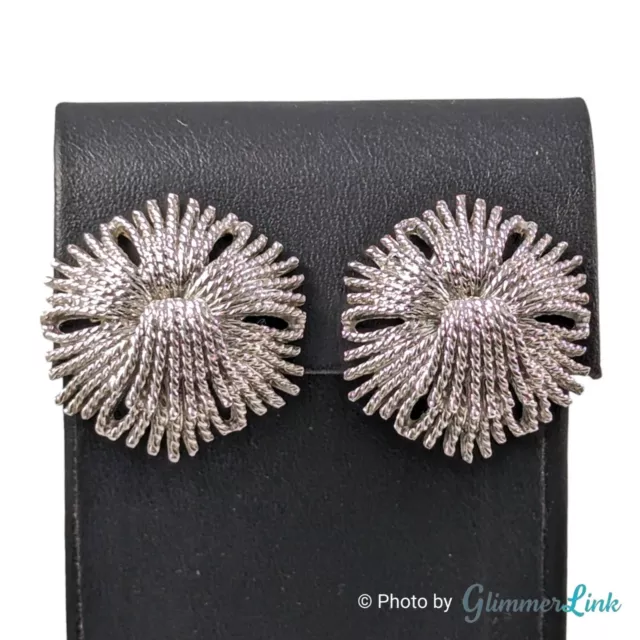 VTG 60s Monet Cordelia Leroy Miozzi Textured Silver Tone Clip On Earrings 3