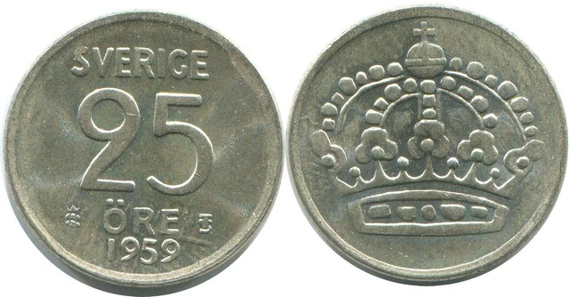25 ORE 1959 SCHWEDEN SWEDEN SILBER Münze #AC517.2.D