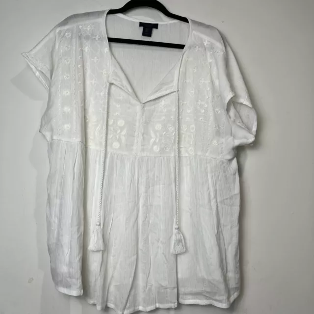 Rachel Roy Womens Embroidered White Top Blouse Rayon Size XL