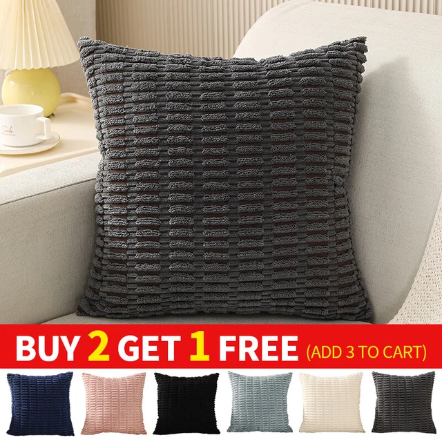 Velvet Checked Corduroy Solid Cushion Cover Tartan Pillow Case Sofa Pillows