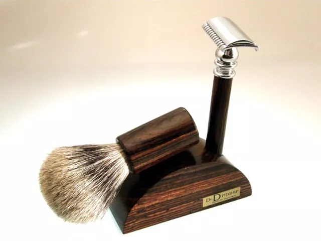 Dr.Dittmar Shaving Set Rosewood Brush Badger Silberzupf Shaver Razor Top