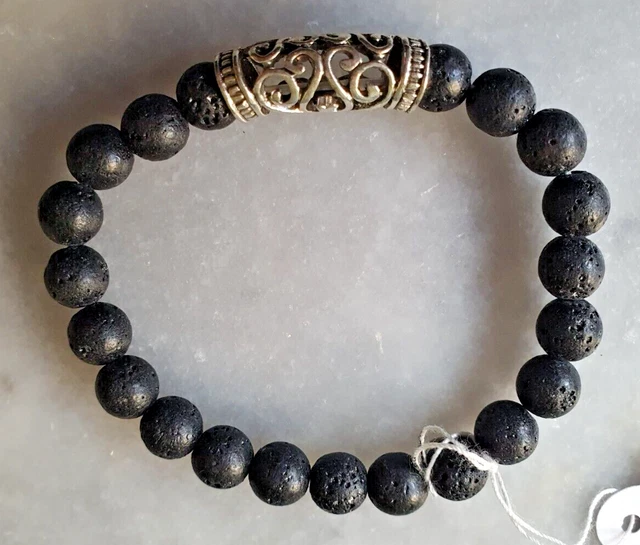 Bracelet Perles De Lave Et Laiton Sur Mesure - Homme/Femme - Fait Main