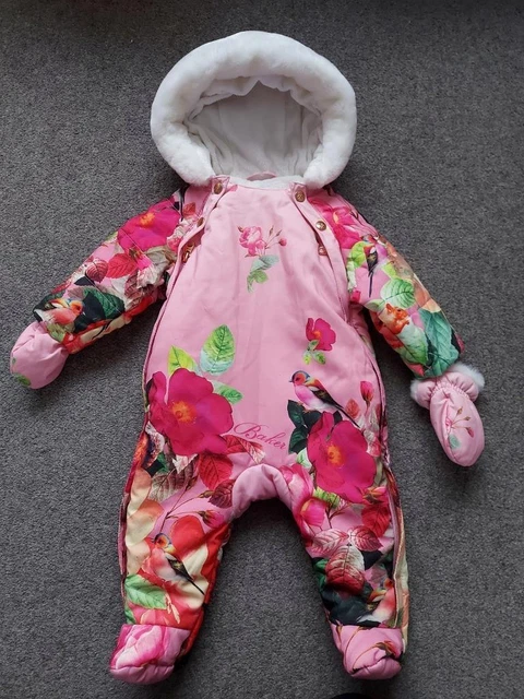 Bellissima Tuta Da Neve Imbottita Bambina, Fodera Floreale/Calda, Ted Forker, 3-6 Mesi
