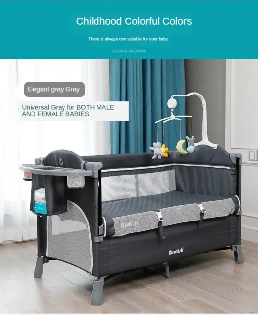 Modern Foldable Baby Crib With Changing Table,Toys,Storage Bag