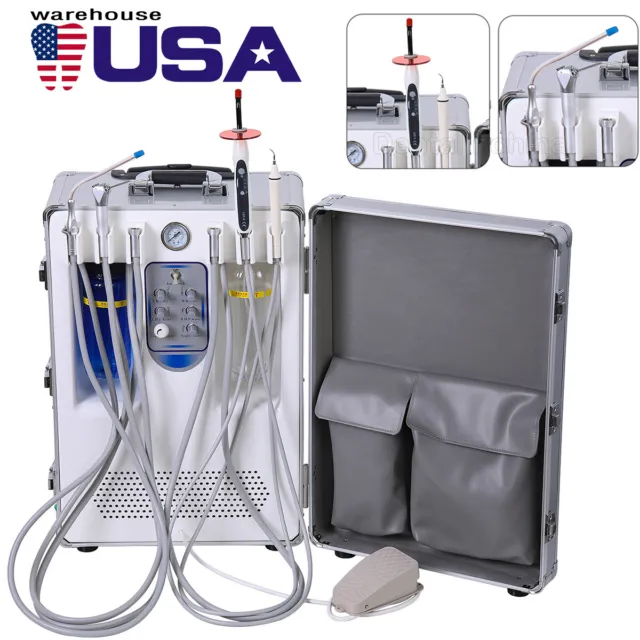 Portable Dental Mobile Delivery Unit 4Holes Suction Rolling Case Air Compressor