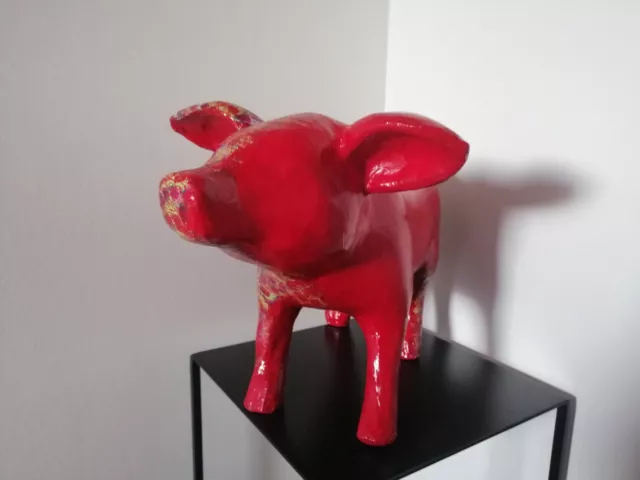 Sculpture, statue, animal, cochon, moderne, contemporain, rouge