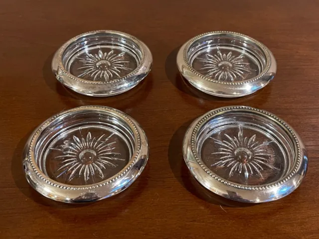 Beautiful Vintage W&S Blackington Silver Plated Crystal Coasters Set 4
