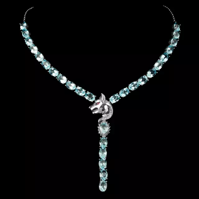 5X7Mm Sky Blue Topaz Cubic Zirconia Tiger Design Sterling Silver 925 Necklace