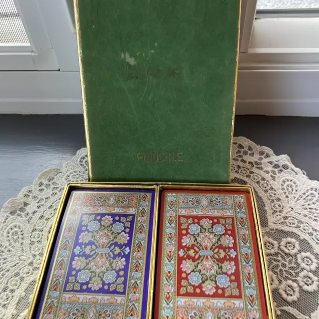 Vintage Congress Playing Cards Pinochle 2 Deck Set Gold Edge