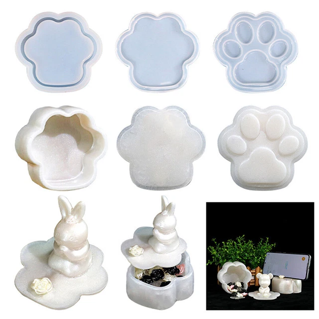 Cat Paw Storage Box Resin Mold with Lid Silicone Epoxy Casting Mould for DIY