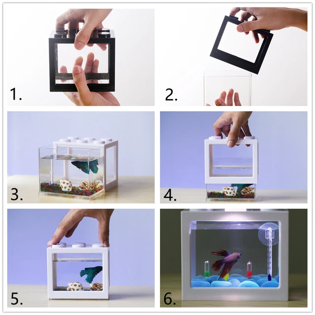 USB Mini Fish Tank Small Aquarium LED Light Home Decor Kids Gift Office Desktop 10