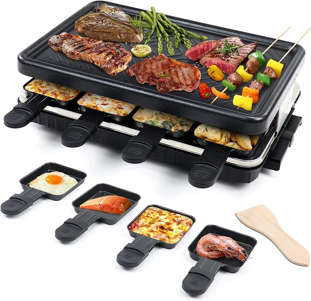 YOUDOIT - Griglia Per Raclette - 8 Persone - Pietra Cottura Naturale E Piastra Antiaderente Reversibile Termostato Regolabile