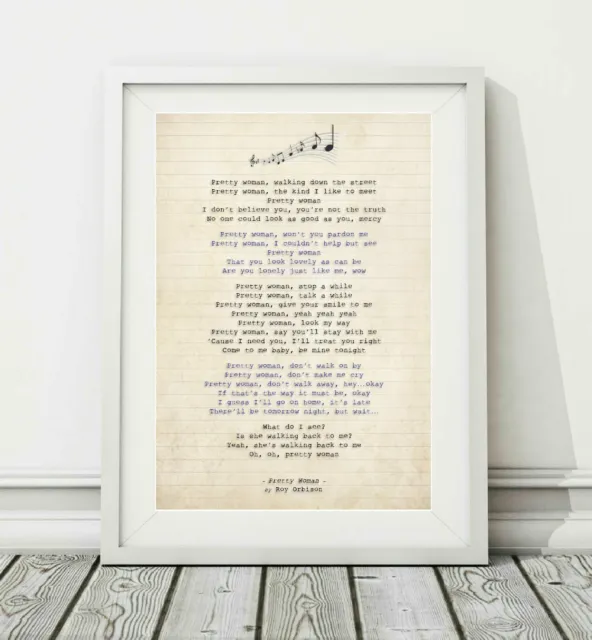 Roy Orbison - Pretty Woman - Song Lyric Art Poster Print - Sizes A4 A3