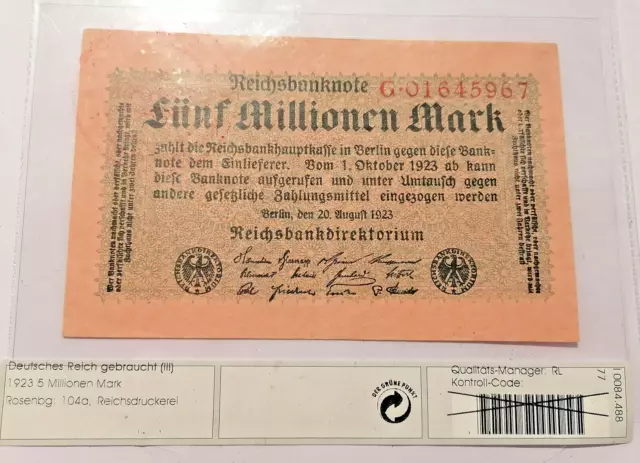 5 MILLION MARKS 1923 --100 Years of German Great Hyperinflation *UK*