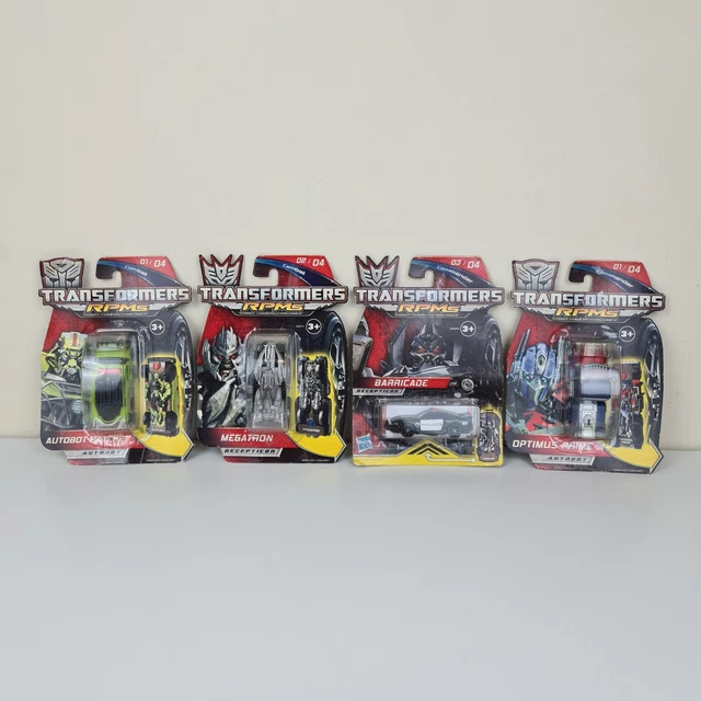 4 HASBRO TRANSFORMERS RPM Optimus Prime Ratchet Barricade Megatron su ...