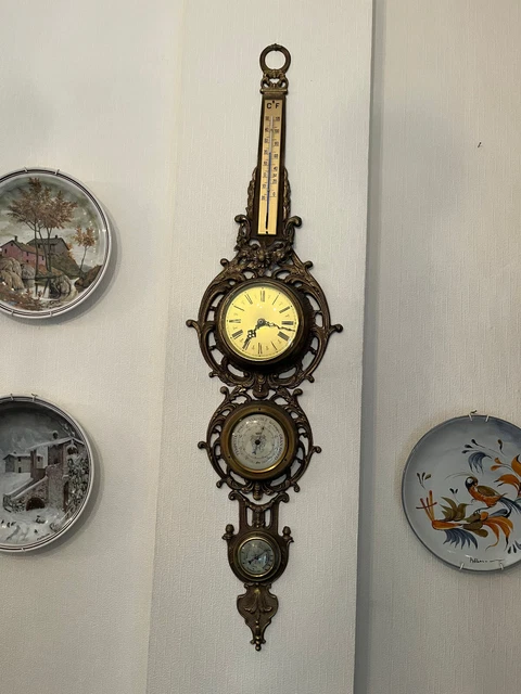 Orologio da muro con barometro in ottone