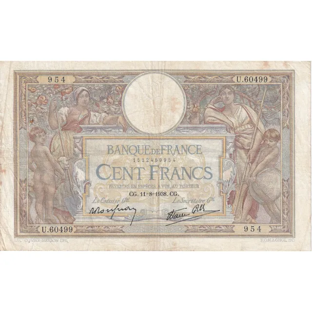 [#195692] France, 100 Francs, 1938, U.60499, TTB, Fayette:25.28, KM:86b
