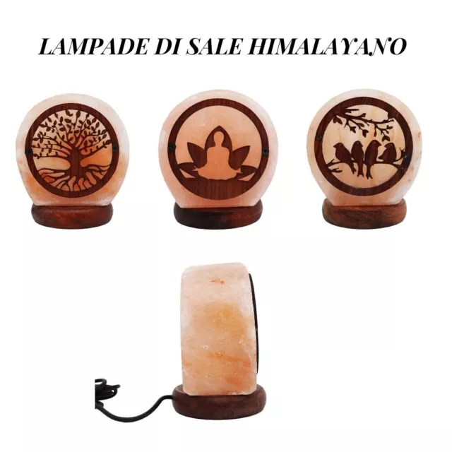 Lampada di Sale Himalayano con effetti d'ombra e base in legno di Acacia USB