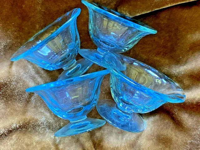 Fostoria "Fairfax" Set of 4 Azure Blue Depression Glass ~ Nut Cups ~ Mint Cond.