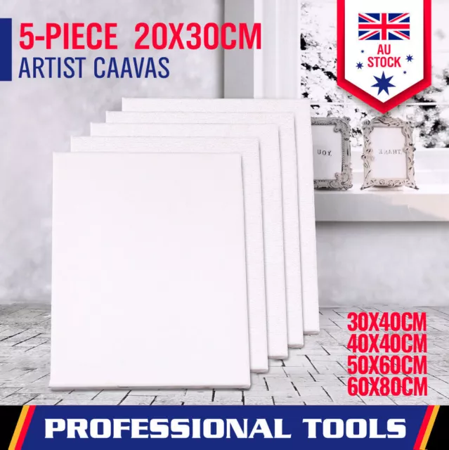 5x Artist Blank Stretched Canvas Canvases Art Large White Range Oil Acrylic Wood