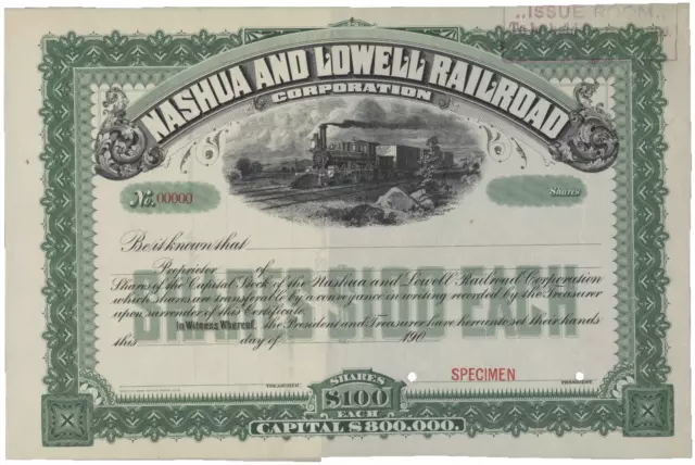 Nashua and Lowell Railroad Corporation. Stock Certificate