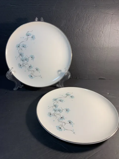 Set of 2 MCM Taylor Smith Taylor Blue Lace Dandelion 10" dinner plates