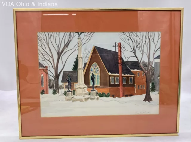 FRAMED WATERCOLOR PAINTING Of Residential Church In Winter Signed By ...
