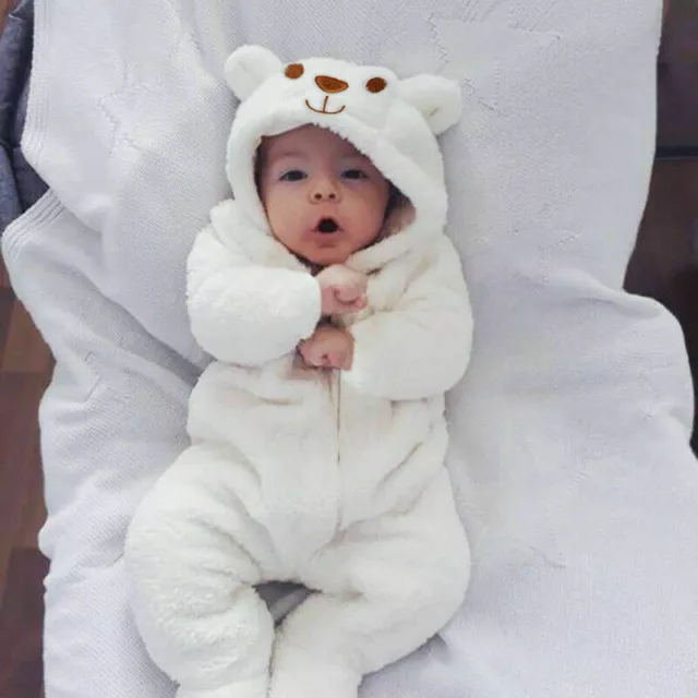 Newborn Baby Boy Girl Kids Bear Hooded Romper Jumpsuit Bodysuit Clothes Outfits 4
