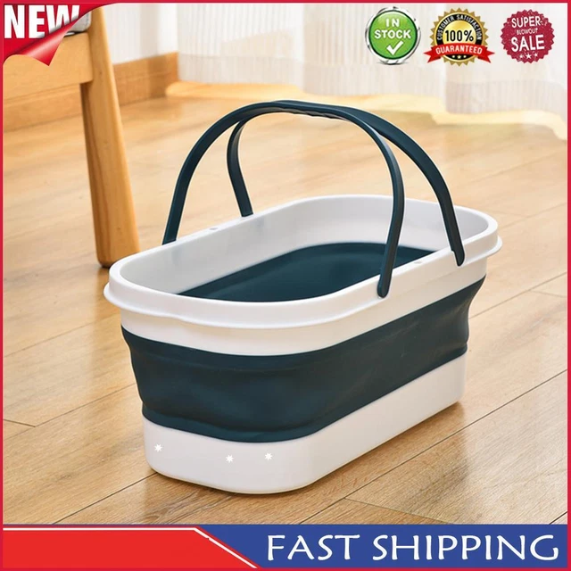 Car Wash Bucket with Wheel Collapsible Bucket for Fishing Camping (Blue)