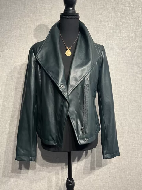 Ann Taylor SZ 2 Women’s Dark Green Faux Leather Moto Jacket