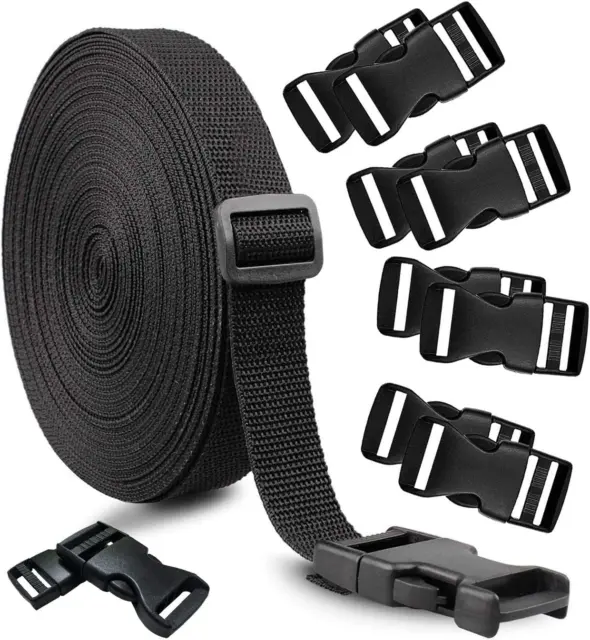 10 yards Nylon Webbing Strap Band with 10 Sets of Flat Side Release Buckles and