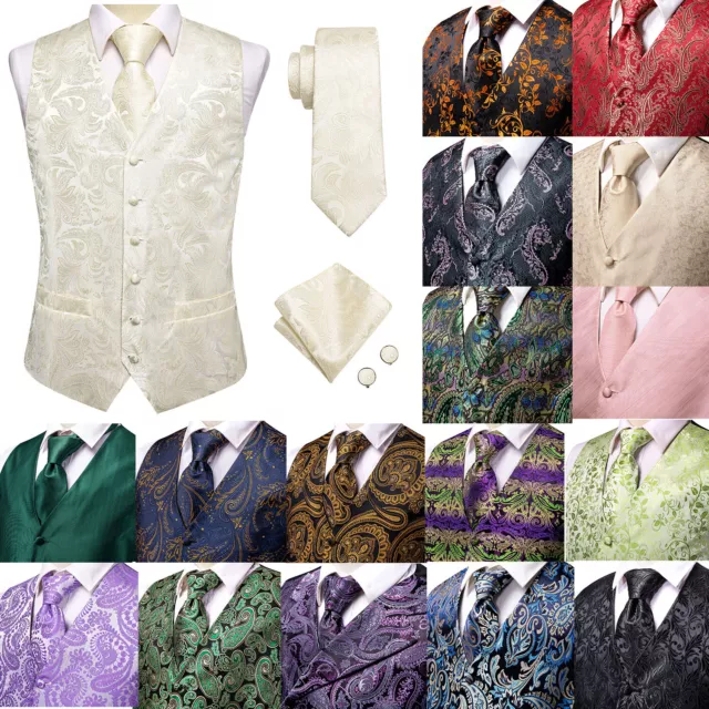 50 Kinds Mens Paisley Waistcoat Vest Hanky Cufflinks Tie Set Wedding Prom S-XXXL