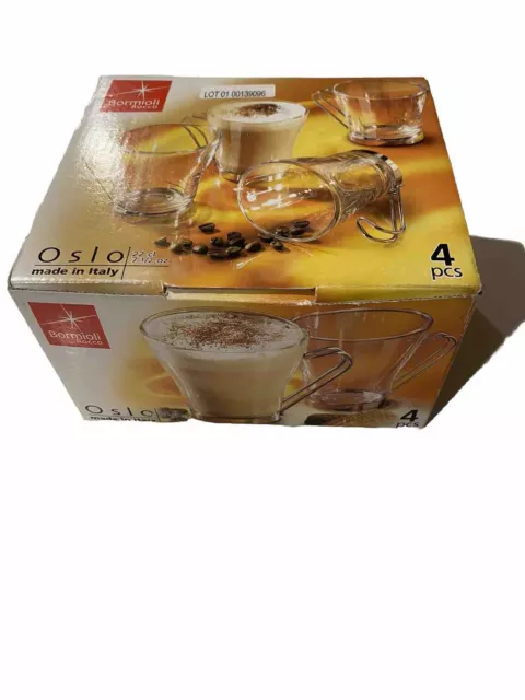 Bormioli Rocco, 4 x Cappuccino Glasses, Brand New in Box, Made In Italy